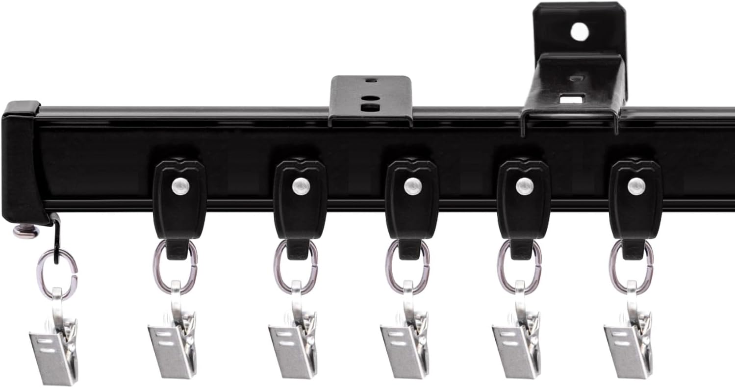 Flexible Ceiling Curtain Tracks, Ceilings Track for Curtains, Aluminum Curtains Track Ceilings Mount,Wall Mount Curtain Rail, Ceiling Curtain Rod, Sliding Curtain Tracks with Clips (Black 21FT)