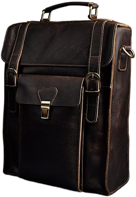 Retro Mens Genuine Leather Backpack Handbag Single Shoulder Diagonal Briefcase for Work and Travel with Gift Box (Coffee,30 * 37 * 12cm)