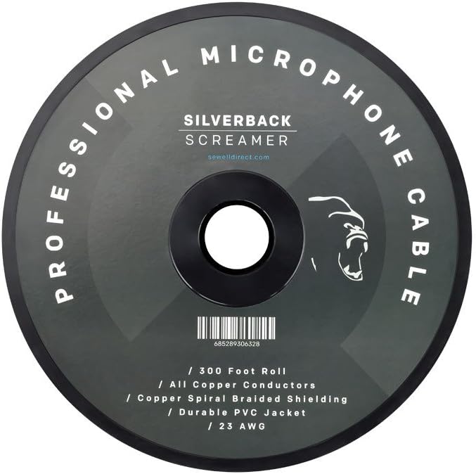Sewell Silverback Screamer Bulk XLR Cable, 300 ft. Spool, Pure Copper, OFC, Flexible, Spiral Braided Shielding SW-30632, Black