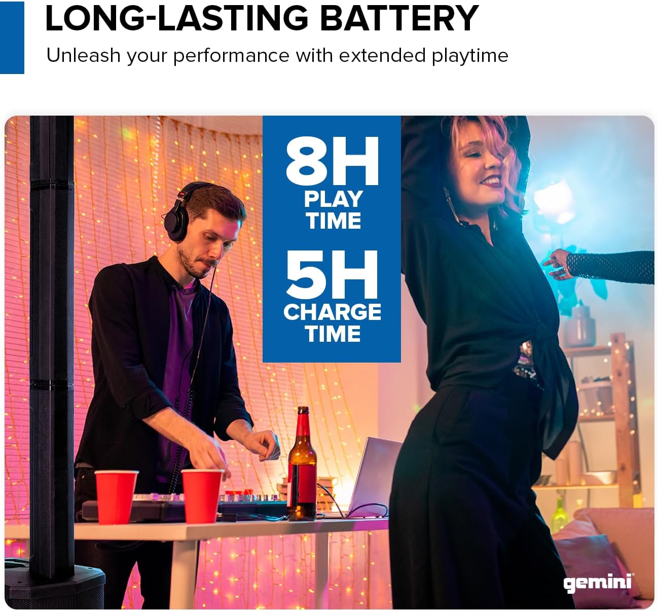 Gemini Battery Powered PA System - Wireless Line Array Speakers with Subwoofer, 1000W Column Array, Built-in Mixer, 8 Hour Battery, DJ Karaoke Outdoor Events (WPX-2000TOGO)