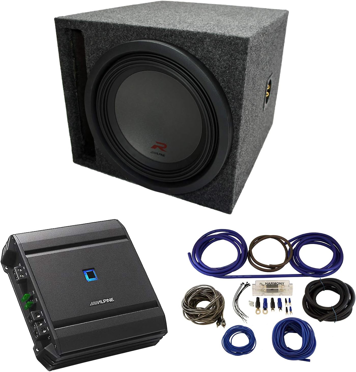 American Sound Connection ASC 1X12VMBASS Universal Car Audio Single 12 SPL Bass Labyrinth Vent Sub Box Enclosure, S-A60M Type S Series Class D Sub 1200W Amp and R-W12D4 Type R Series Dual 4 Ohm 2250W