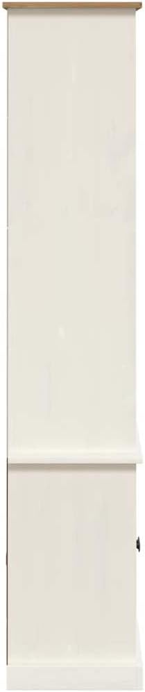 Rustic 6-Tier White Bookcase 33.5 x 13.8 x 66.9 in Solid Pine Wood Shelf Unit with Louvered Doors for Living Room Bedroom Office Storage