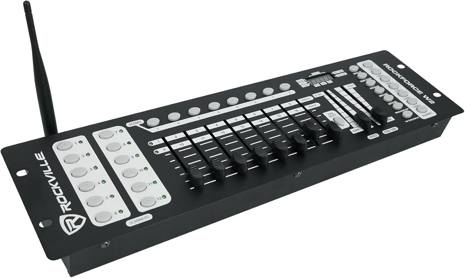 Rockville ROCKFORCE W2 192-Channel Wireless 2.4GHz DMX Lighting Controller, Built-In Transmitter, Music Triggering, Programmable Scenes, for DJs and Stage Lighting