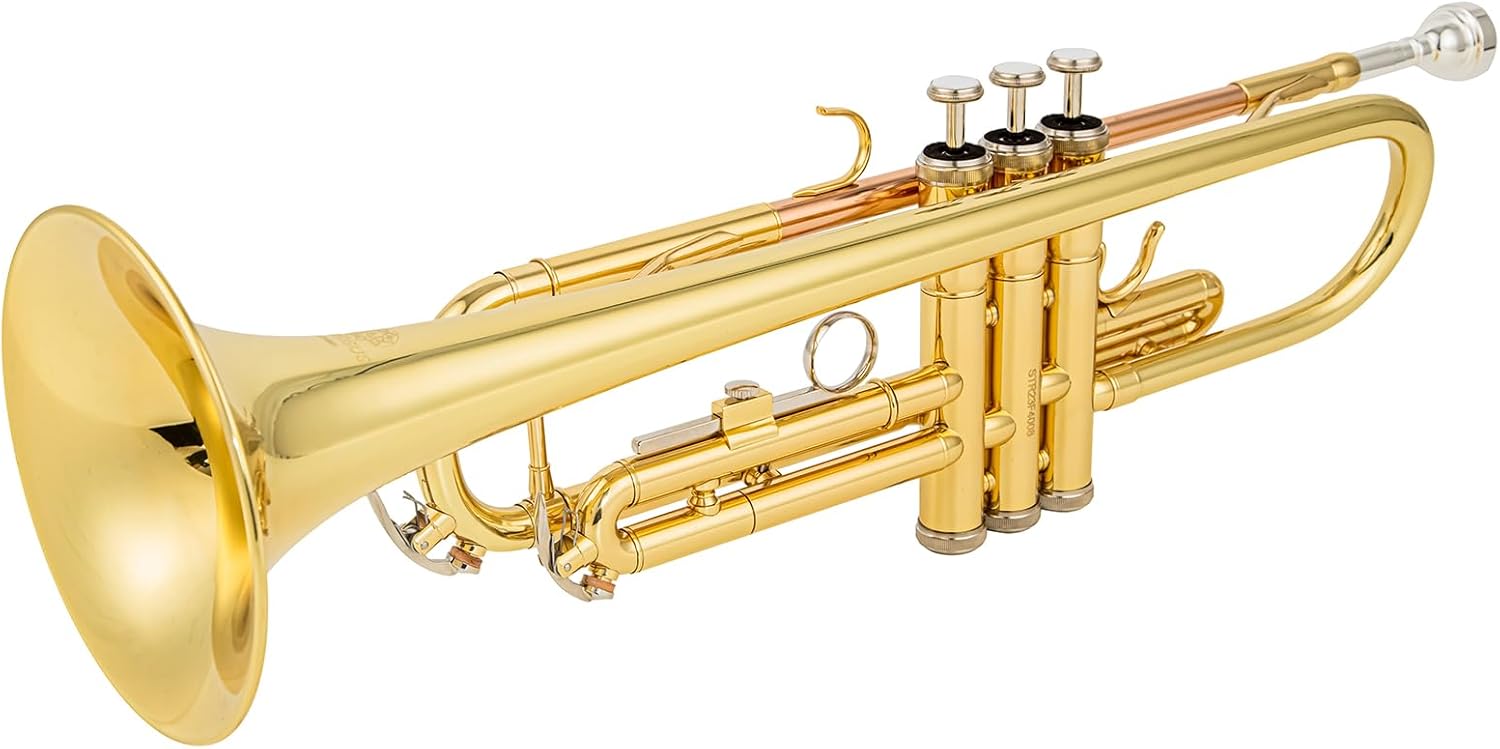 bb trumpet 6331 brass b flat trumpet for beginners and intermediate players copper leadpipe gold lacquer finish stainless steel valves phosphorus hard case and accessories included