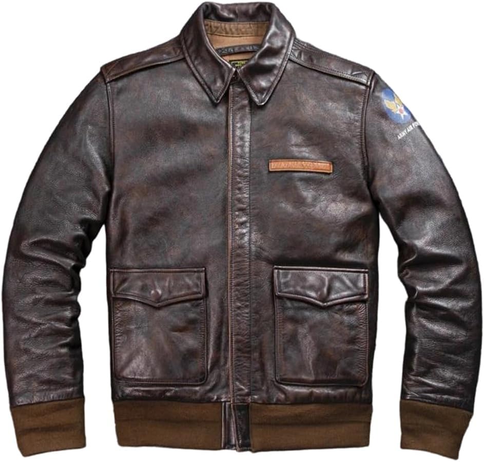 Men Bomber A-2 Style Genuine Leather Jacket Thick Calf Coat Vintage Heavy Leather Flight Suit
