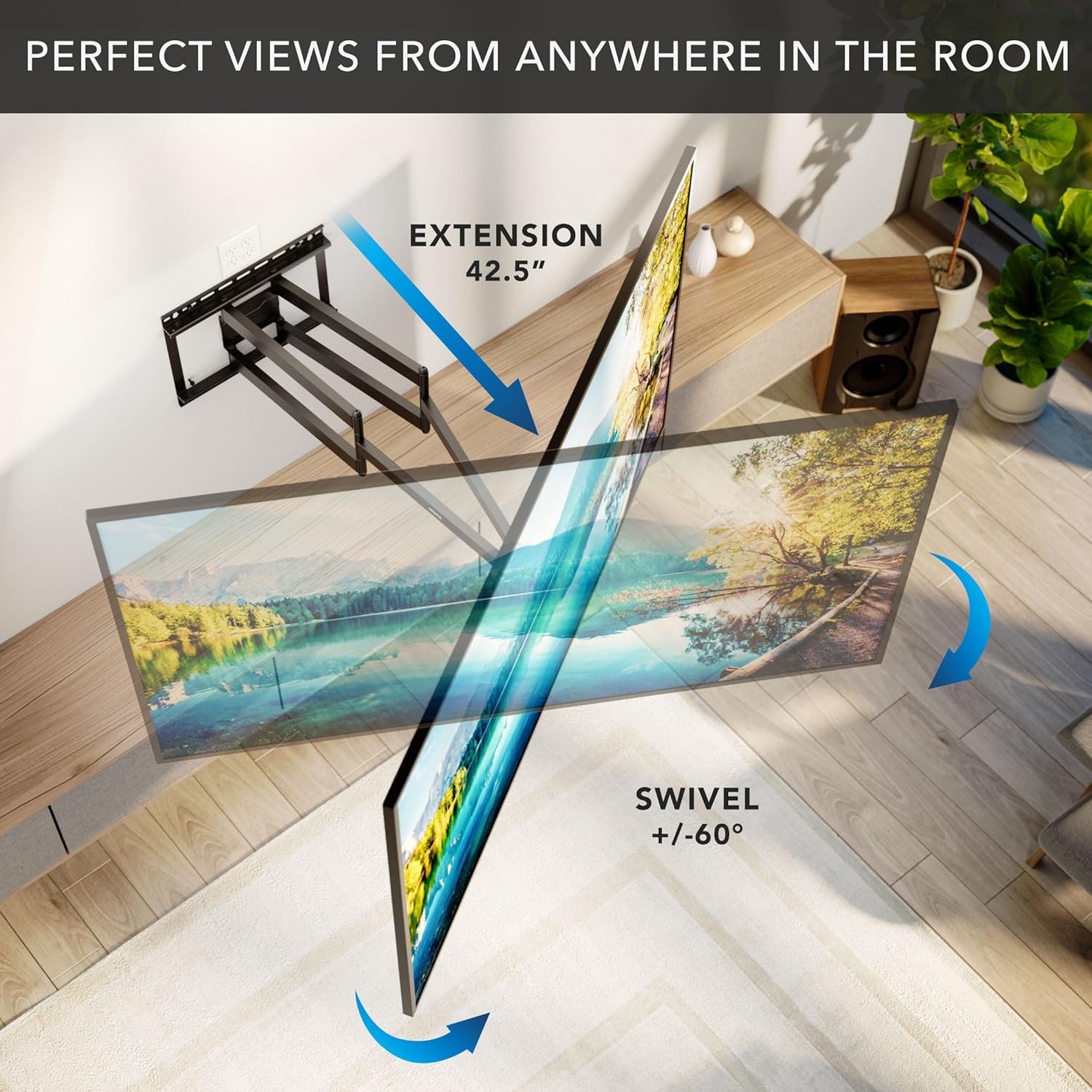 Mount-It! Long Arm Full Motion TV Wall Mount, Extra Long 42.5-Inch Extension, Heavy-Duty Dual Arm Articulating Mount for 43–100 Inch TVs, Swivel Tilt Corner Compatible, Max VESA 800x600, 132 lbs