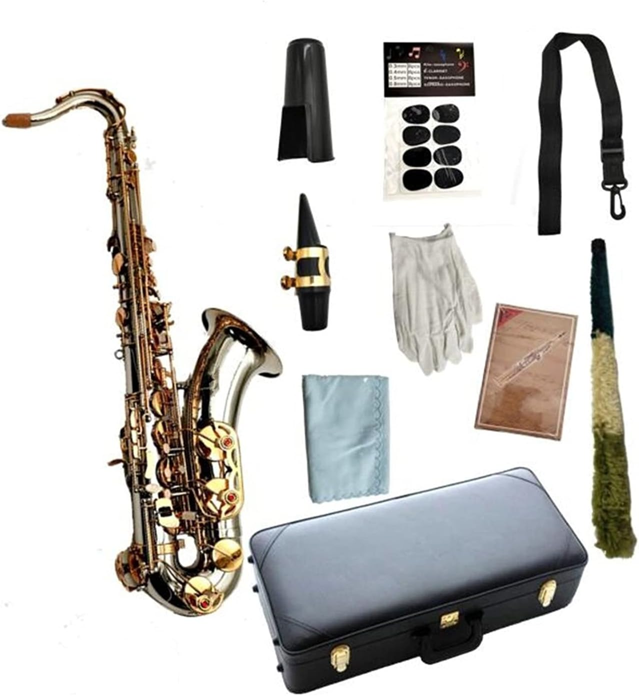 Sax Beginners Kit Nickel Plated Gold Keys Tenor Saxophone Bb Tune Woodwind Instrument with Case Mouthpiece Wind Instrument (Color : Light Grey)