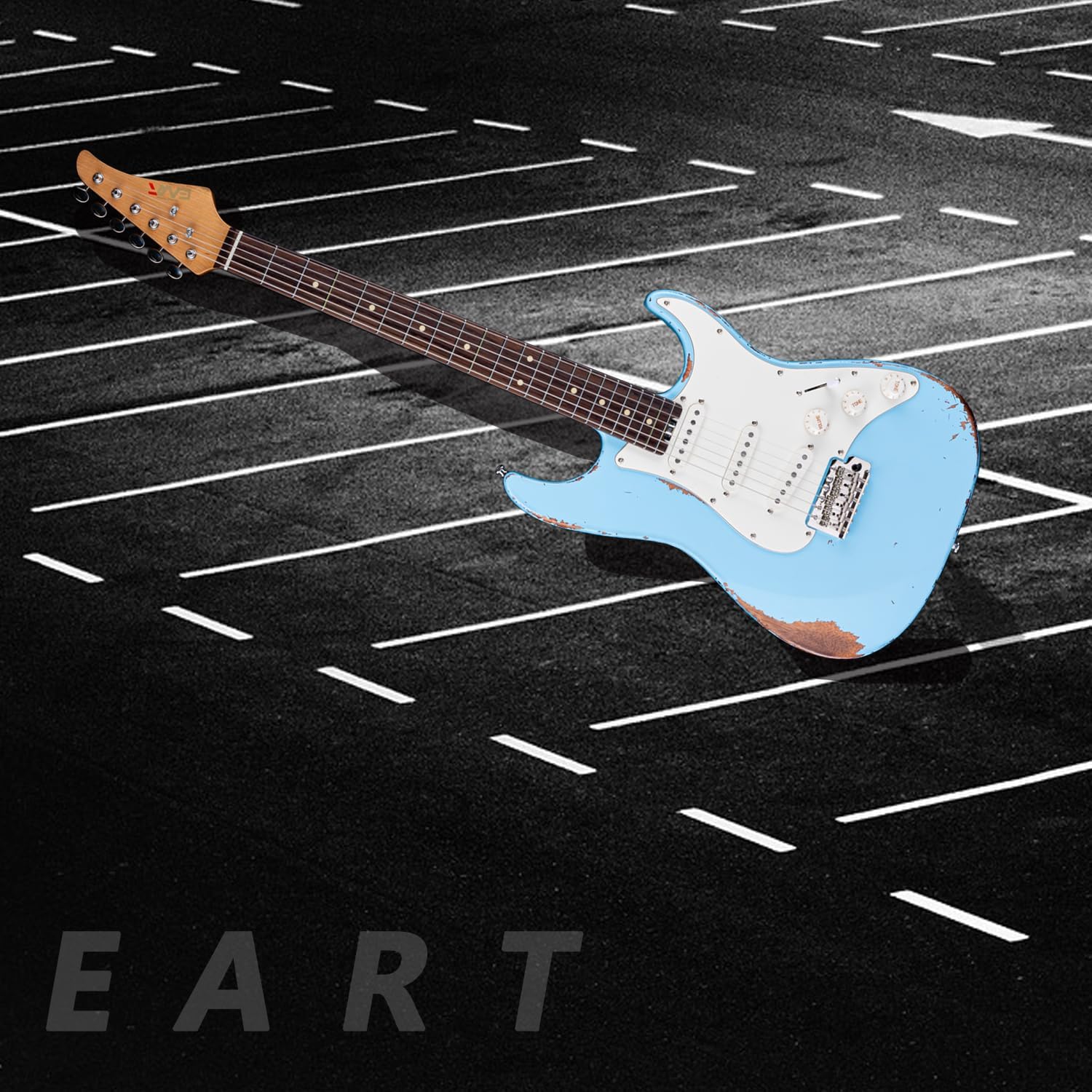 EART Vintage-VS60 6 String Soft Relic Solid-Body Guitar-Full Size Roasted Rosewood Relic Finish VS60 Pickups 6-Point Synchronized Tremolo Bridge Electric Guitar for Blues, Classics,Right Hand