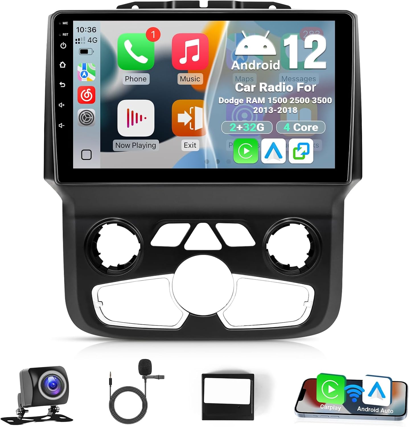 Leadfan Car Radio Stereo for Dodge Ram 1500 2500 3500 2013-2019 Auto Ac with Wireless Carplay Android Auto, 9 inch Touch Screen in-Dash Navigation GPS Units with Backup Camera WiFi BT FM SWC