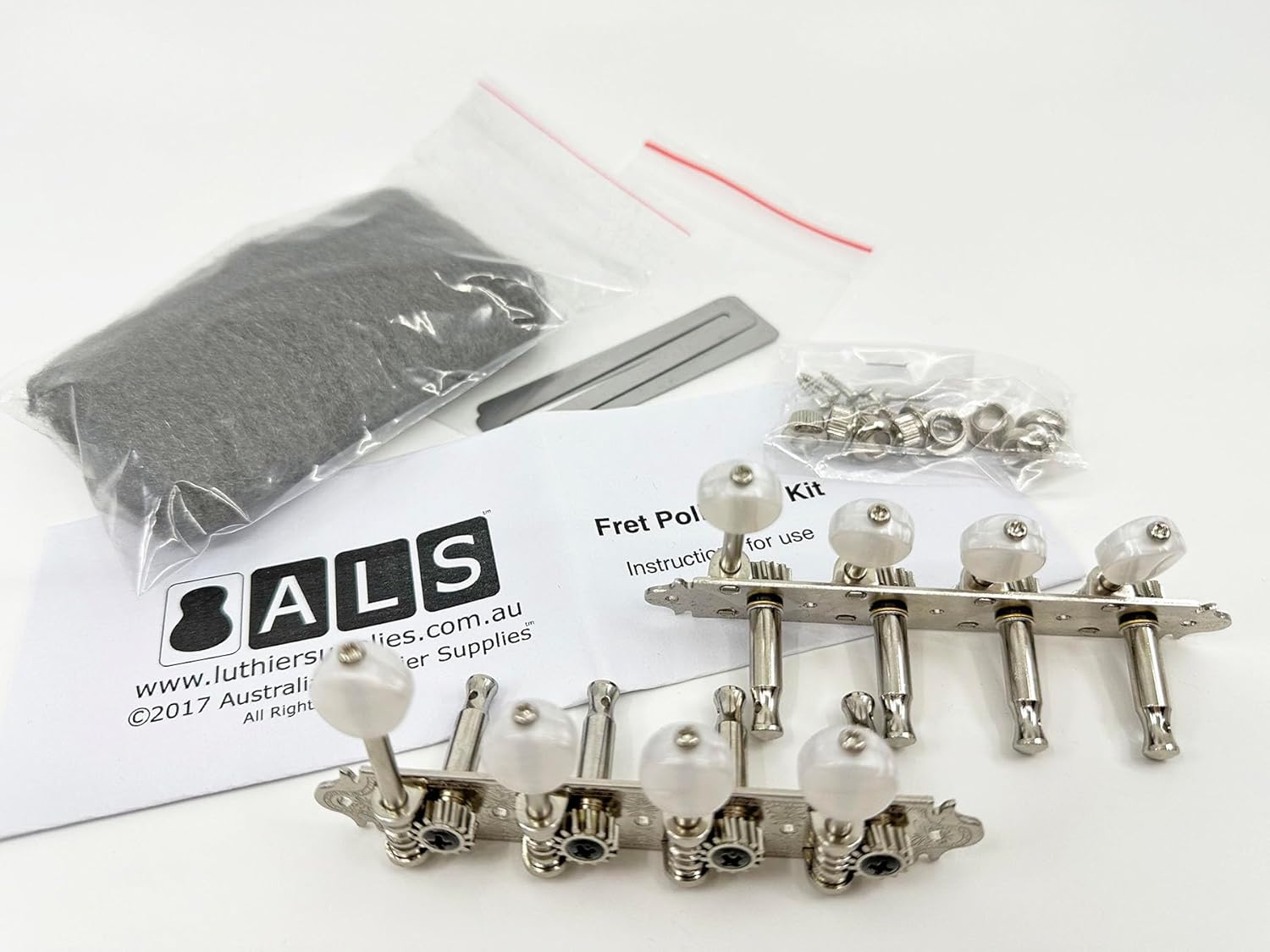 Gotoh F-Style Mandolin Tuners - Nickel with Pearloid Buttons [Bonus ALS Fret Polishing Kit] MF40-MWN Model Tuners by Gotoh Japan - Fret Polishing Kit by ALS
