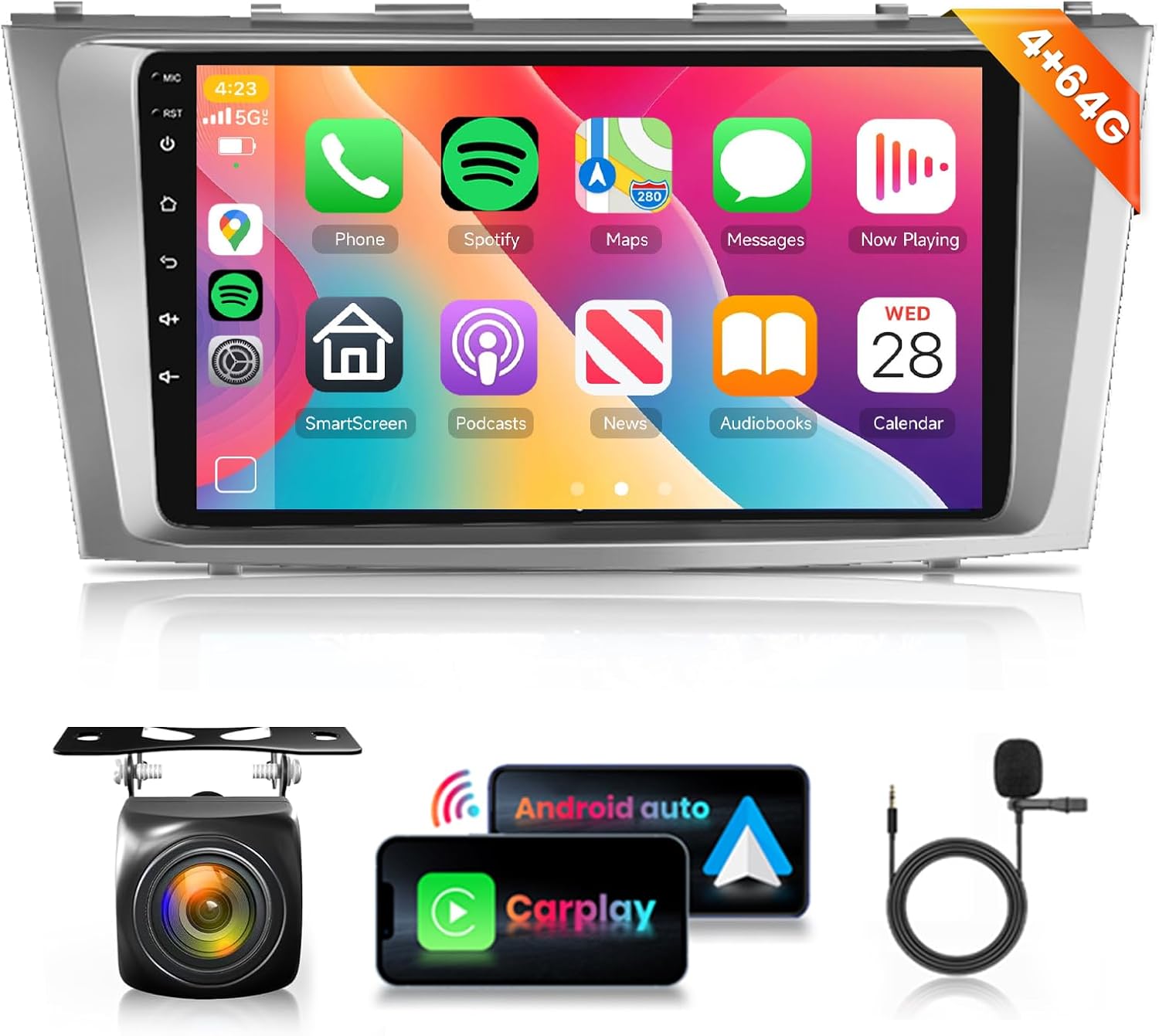 4G 64G Car Stereo for Toyota Camry 2006-2011 Radio, 9inch 1280x720 IPS Touch Screen 36EQ DSP Wireless Carplay Android Auto Bluetooth 5.0 Android 15 GPS FM/RDS WiFi AHD Backup Camera