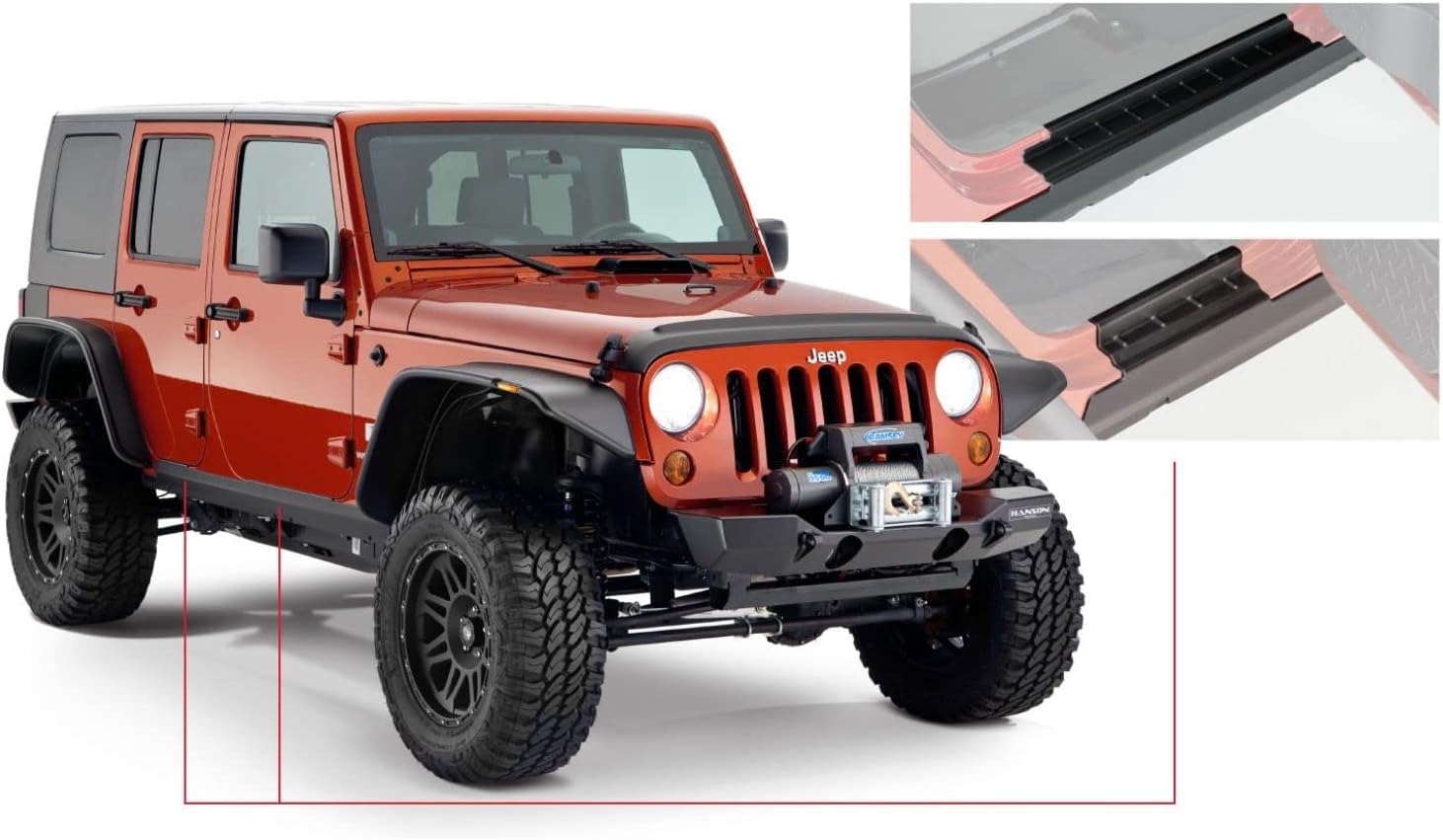 Bushwacker Trail Armor Side Rocker | 2-Piece Set, Black, Textured Finish | 14012 | Fits 2007-2018 Jeep Wrangler JK, works with Flat or OE/Factory Style Fender Flares