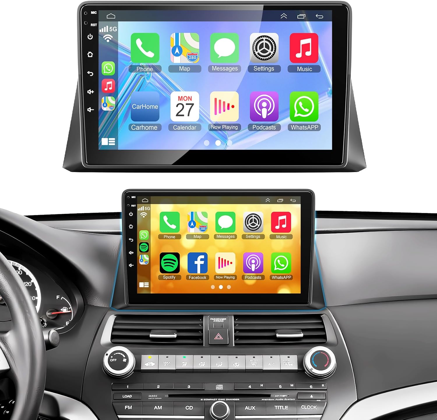 Android Car Radio for Honda Accord 2008-2013, Build in Wireless/Wire Carplay & Android Auto Support Bluetooth5.2, Back-up Camera,FM Stereo,SWC,10.2 Inch IPS Touch Screen 4GB+64GB