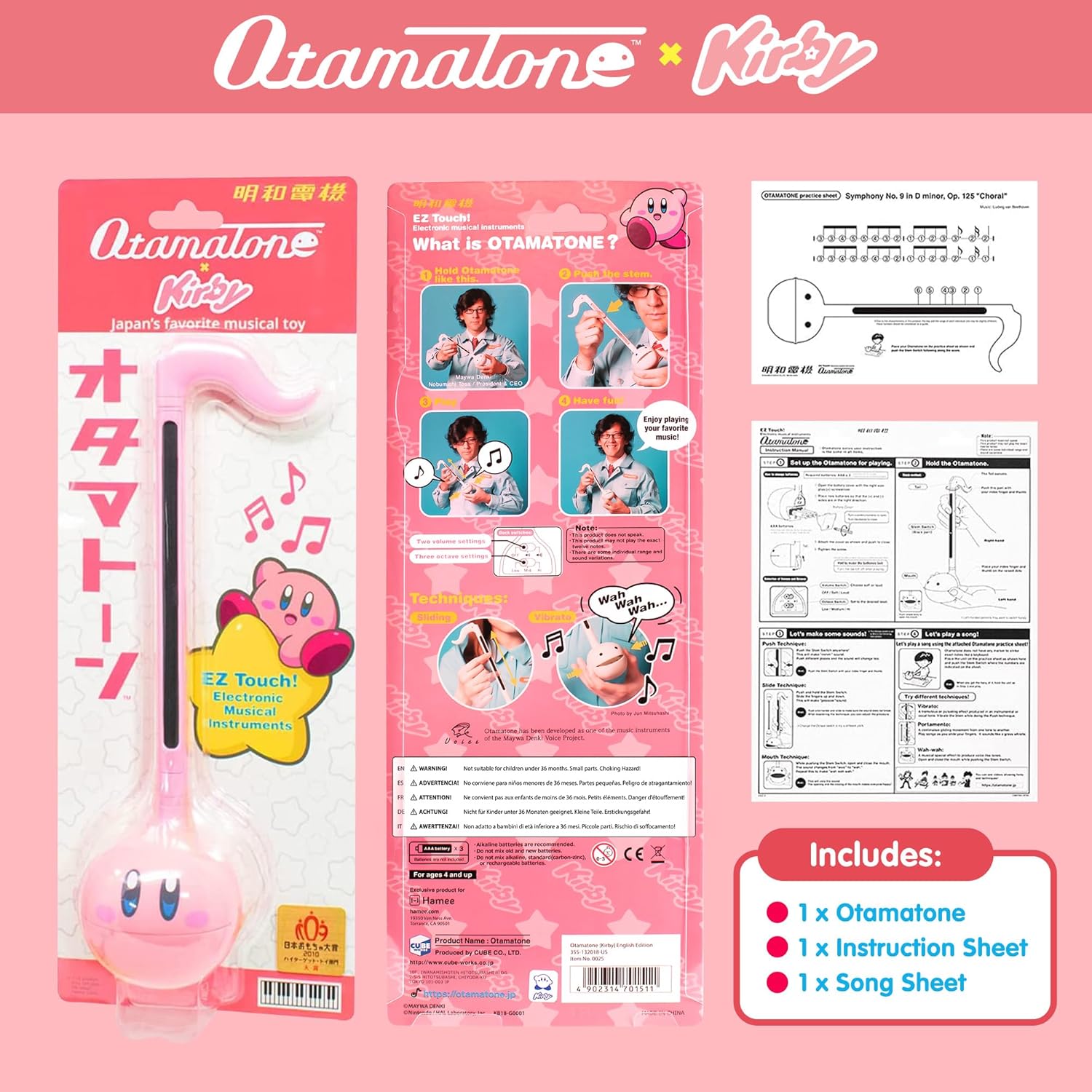 Otamatone Regular [Kirby] and Matte Case [Blue] Bundle Japanese Electronic Musical Instrument Portable Music Synthesizer from Japan Maywa Denki Award Educational Fun Gift for Children Teen Adult