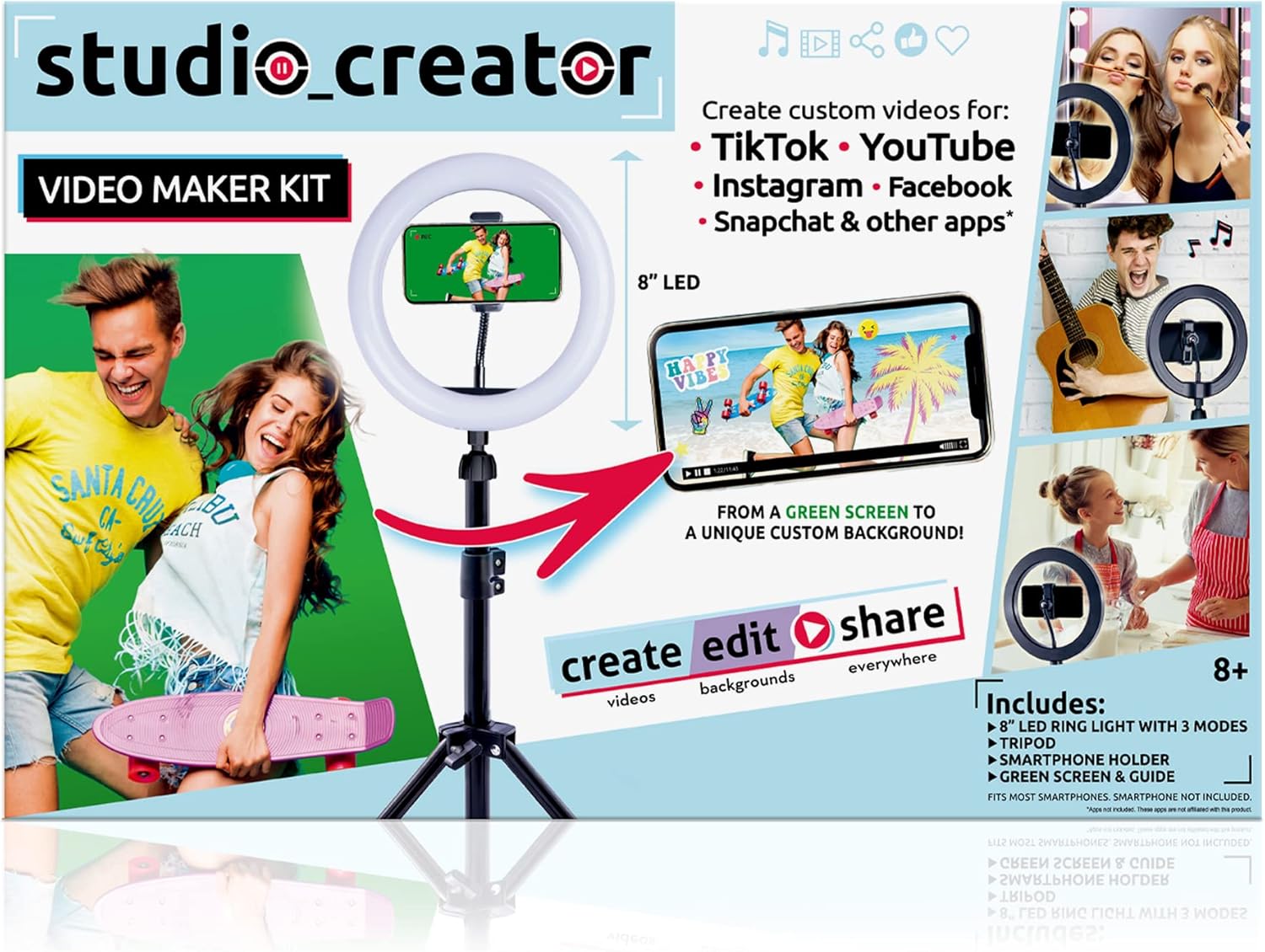 So DIY TikTok Instagram YouTube Ring Light with Green Screen and Phone Mount Tripod. Studio Creator Influencer Video Creator Kit