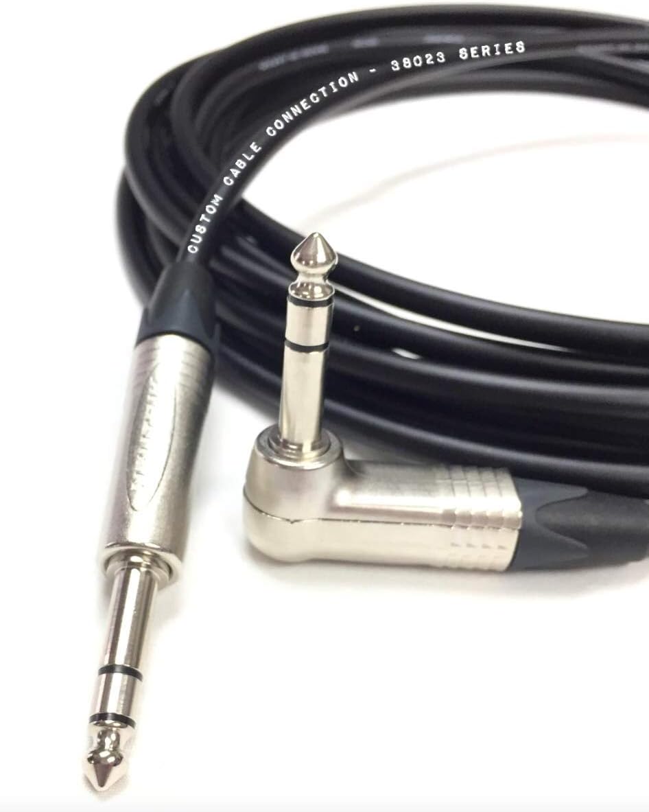 Custom Cable Connection 40 Foot 1/4 Inch (6.35mm) TRS to 1/4 Inch (6.35mm) TRS Right Angle - Canare Star Quad Balanced Microphone Cable
