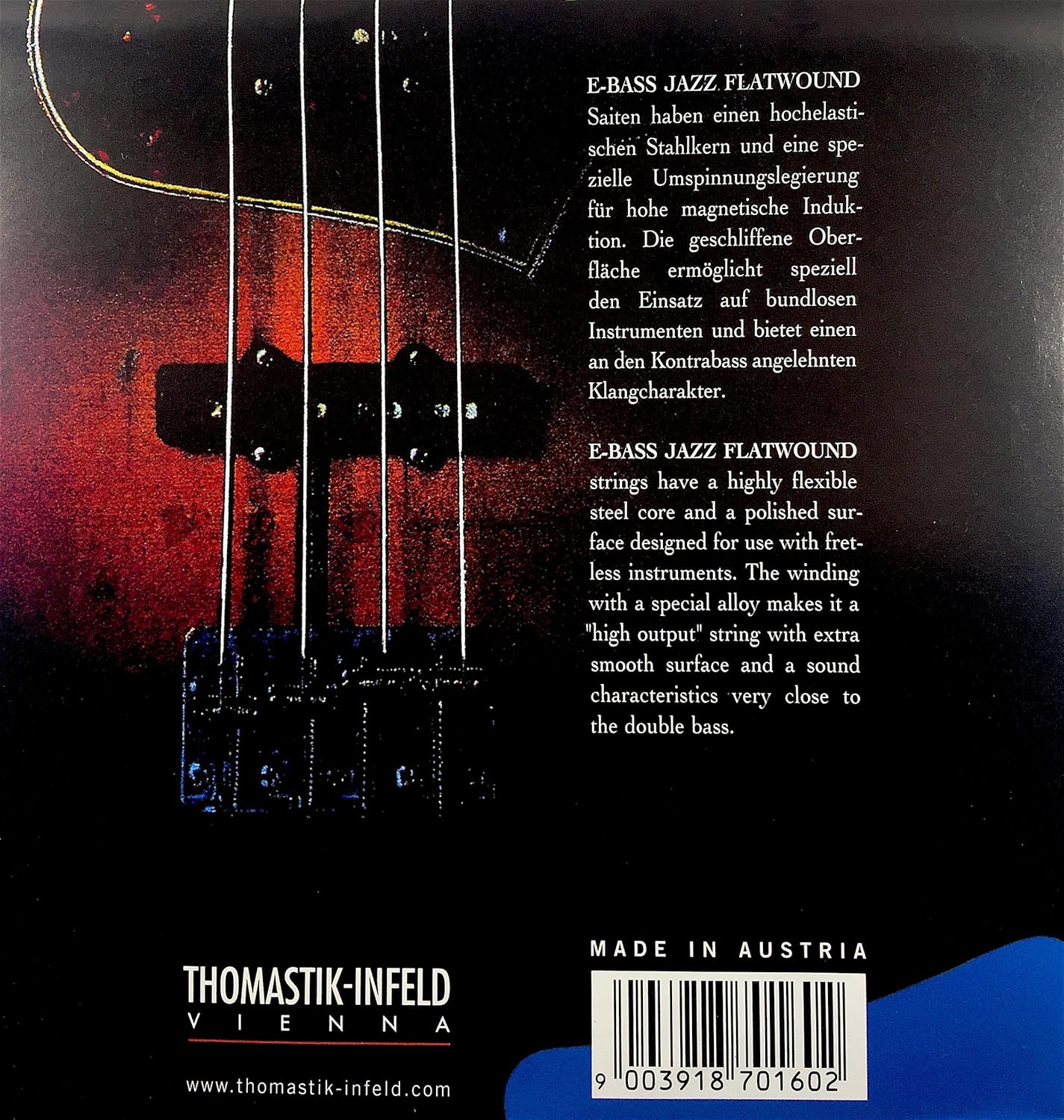 Thomastik-Infeld JF345 Bass Guitar Strings: Jazz Flat Wounds 5-String Long Scale Set; Pure Nickel Flats G, D, A, E, B Set