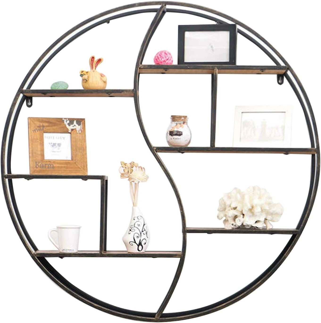 Wall Shelves Wall Shelves80CM Round Wooden Shelves Mounted Shelf, Modern Rustic Wall Rack, Metal Wall Mount for Bedroom, Bathroom, Living Room, Kitchen, Study, Laundry Room Floatin