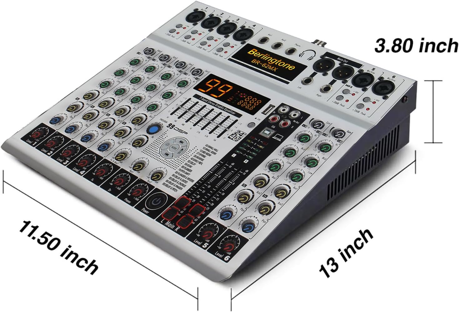 -Berlingtone 6/8 Channel Professional Audio Mixer Sound Board Console Desk, Bluetooth connection, System Interface, USB MP3, 48V Phantom Power, 99Bit DSP Processor, Computer Input,7 band EQ (BR062MX)