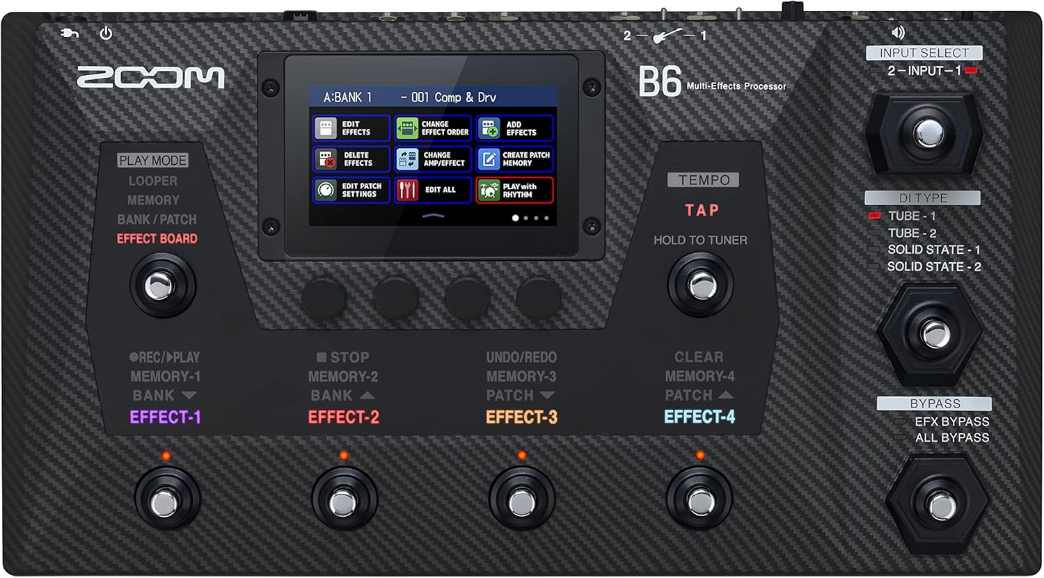 Zoom B6 Bass Multi-Effects Processor with 4 DI Boxes, A/B Switcher, Touchscreen Interface, 100+ Built in Effects, Amp Modeling, IR’s, Looper, & Audio Interface for Direct Recording to Computer