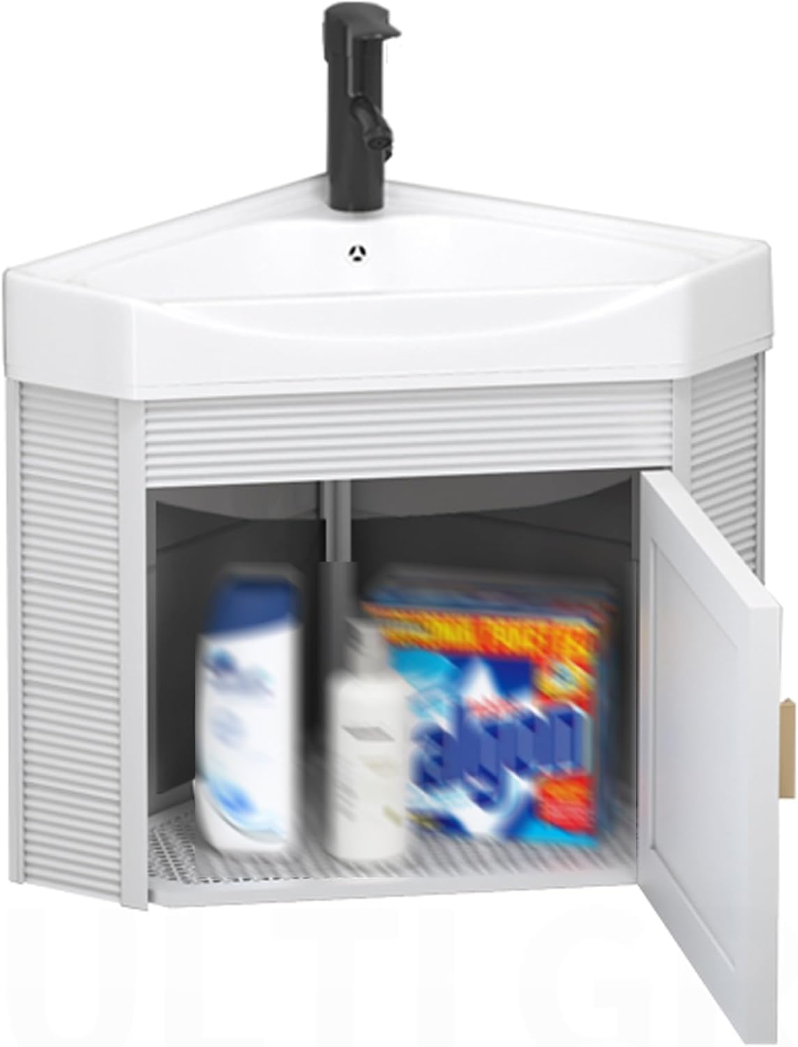 Corner Bathroom Sink, Corner Wall Mount Bathroom Sink, Ceramic Corner Sink with Storage Container, Corner Bathroom Vanity, Bathroom Vanity Cabinet, for Small Space(White,47cm/18.5in)