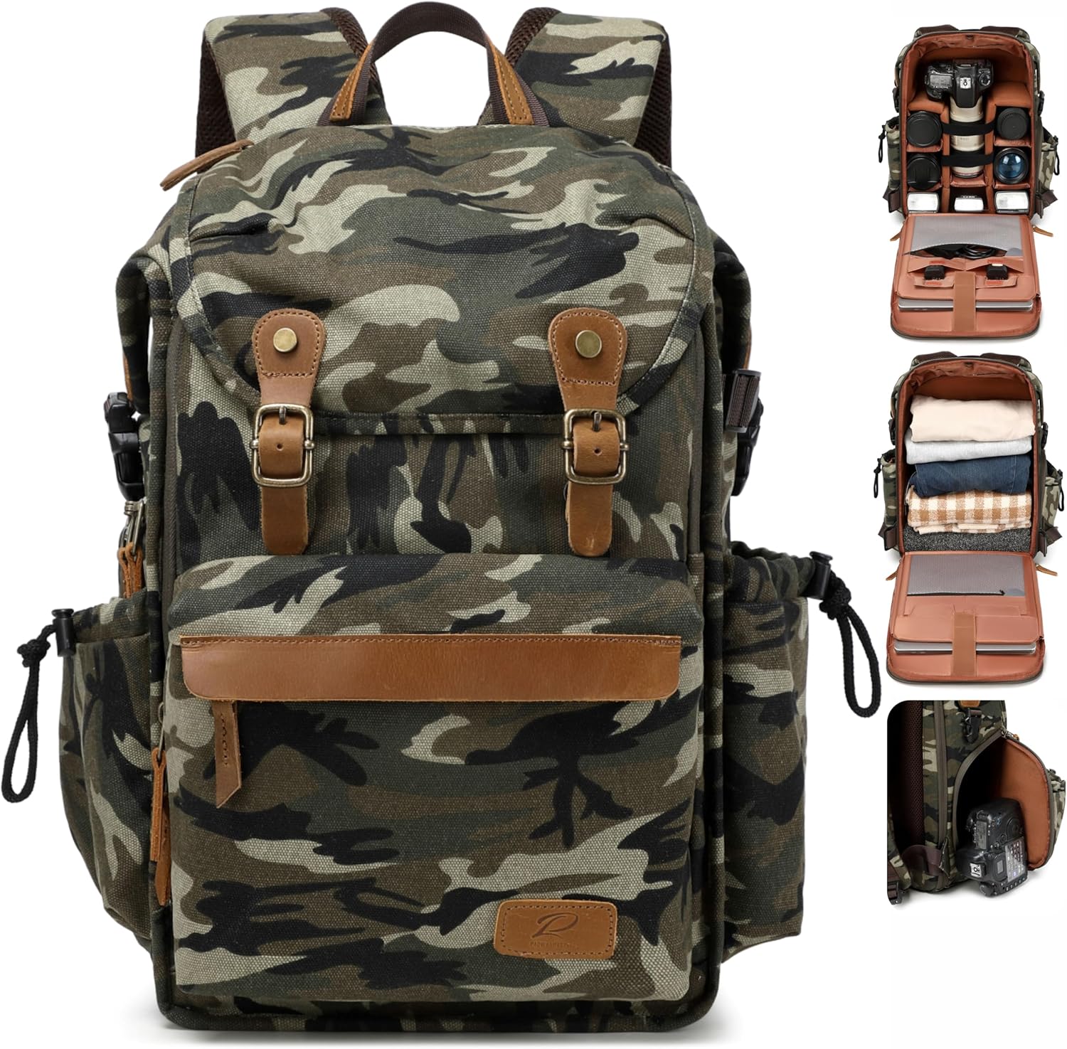 Padwa Lifestyle Camouflage Camera Backpack - Professional DSLR & UAV Camera Bag,Anti Theft Canvas Camera Backpack with Rain Cover,Large Capacity Photography Travel Camera Bag with Multi Compartments