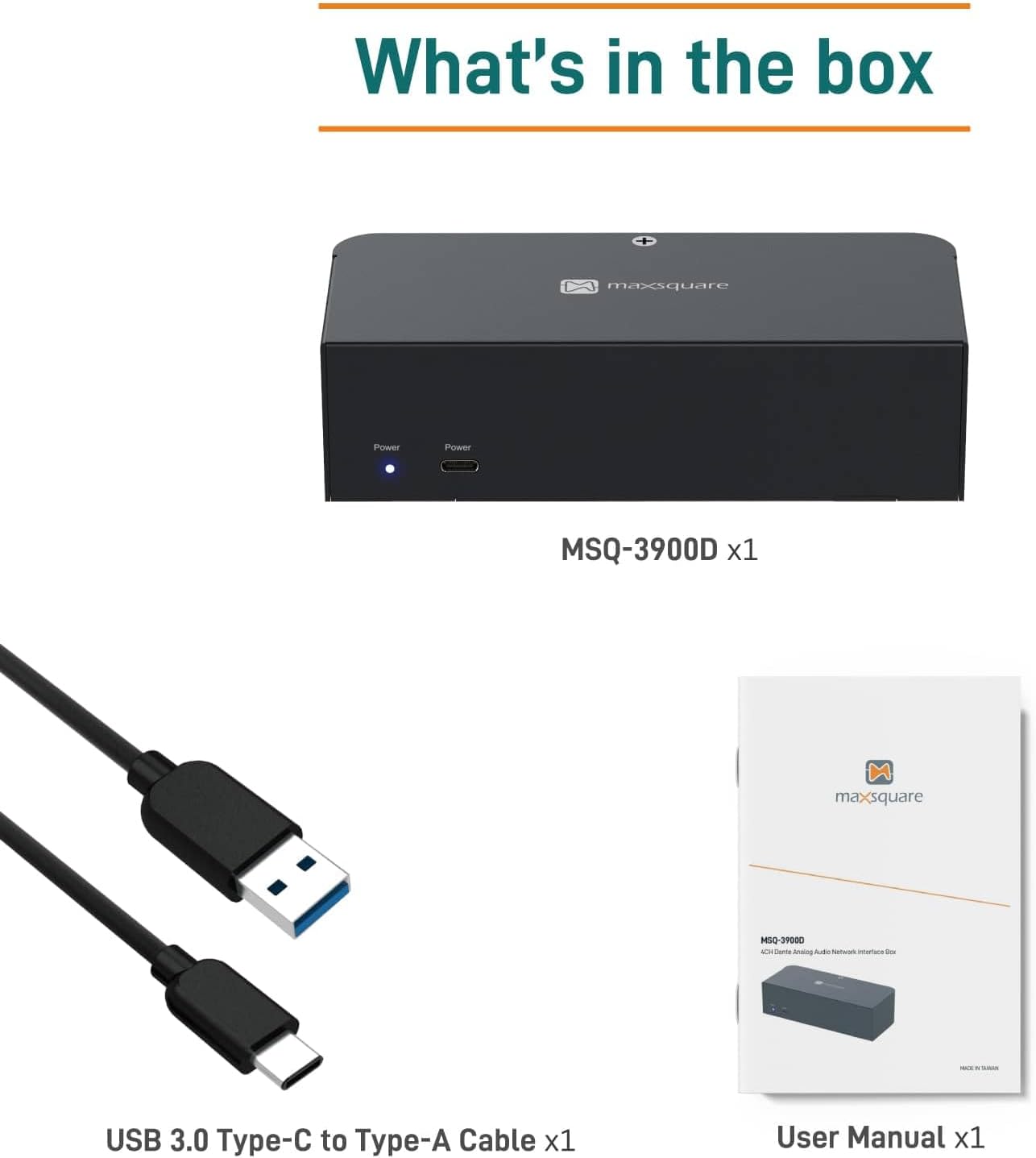 Dante Audio 4 Channel Analog Audio Network Interface Box, Four 3-Pin XLR inputs, PoE, Aluminum Housing, TAA Compliant (MSQ-3900D)