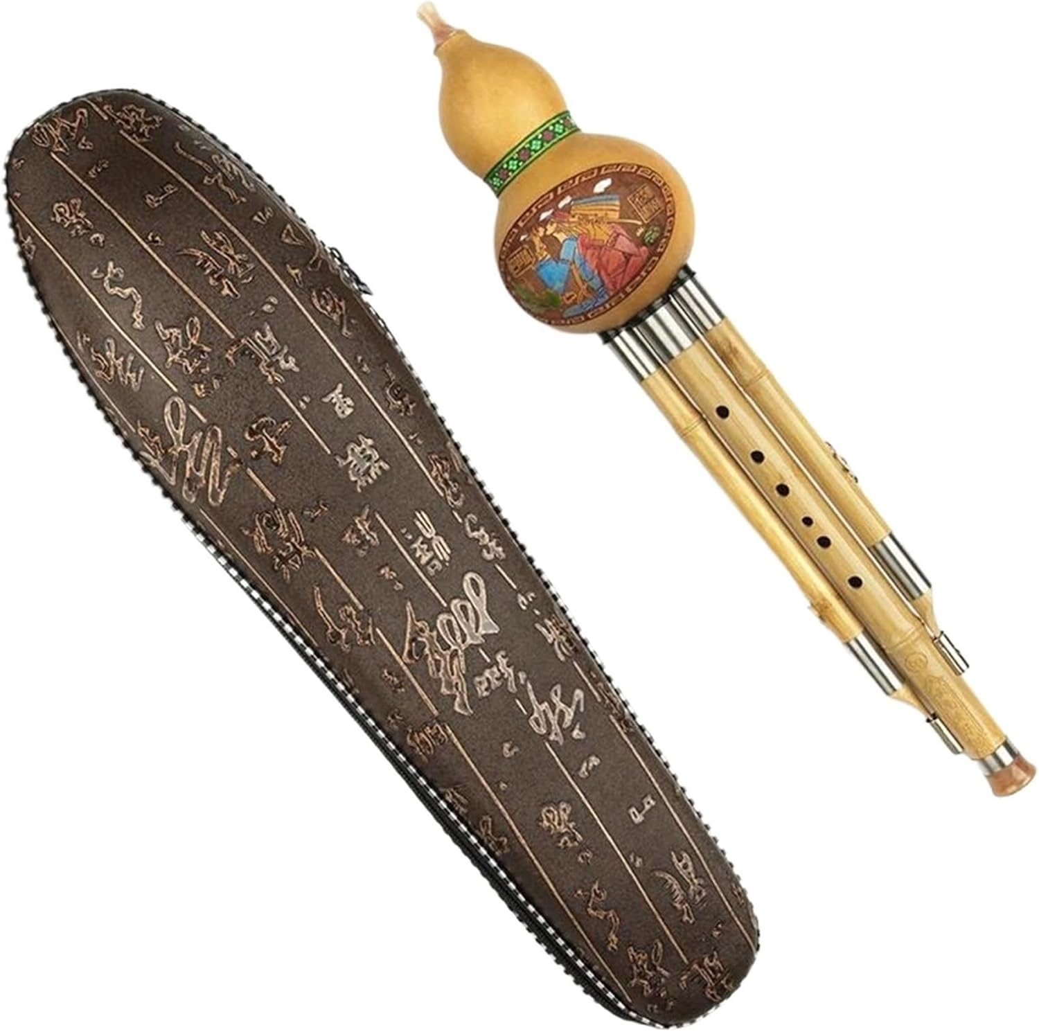 Hulusi Flute Chinese Traditional Musical Instruments With Chinese Elements C Key Cucurbit Flute Hulusi Brown Woodwind Instrument(B)