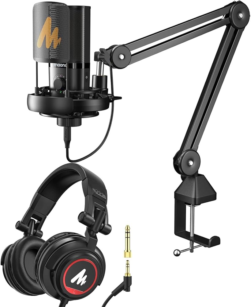 MAONO USB Podcast Microphone Bundle with Monitor Headphones, Works for Podcaster,Content Creator, Streamers.