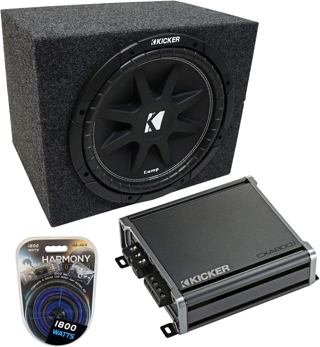 Universal Car Stereo Rearfire Sealed Single 15in Kicker Comp C15 Sub Box Enclosure & CXA600.1 Amp (Renewed)