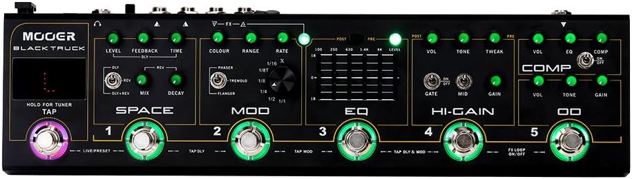 MOOER Black Truck Guitar Combined Effects Pedal for Metal with Compressor, Overdrive, Distortion, EQ, modulation, Delay, Reverb