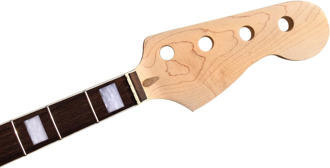 Maple Replacement Electric Bass Guitar Neck, 4-String 20 Fret 32'' Scale Length 38mm Nut & 65mm Heel Rosewood Fretboard Bolt On Unfinished Bass Neck DIY Installation & Repair Part