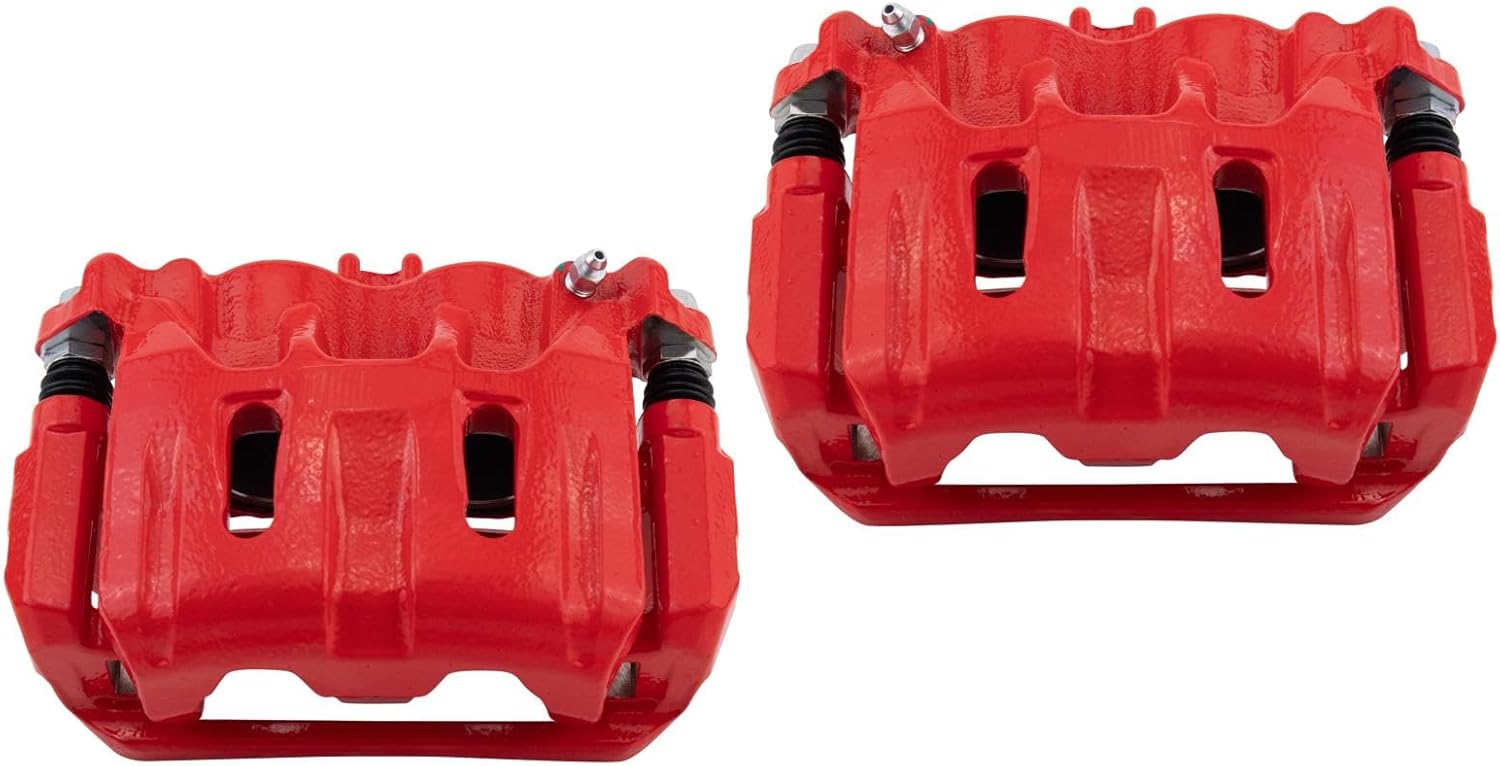 TRQ Front Brake Caliper Set Painted Red Brackets Compatible with 2011-2017 Honda Odyssey