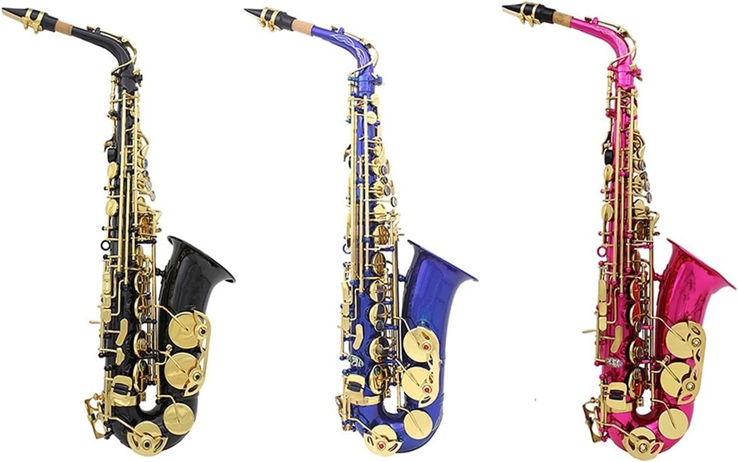 Brass Engraved EB E-Flat Alto Saxophon Sax Abalone Shell Buttons Wind Instrument with Case Gloves Cleaning Cloth Belt Brush Student Saxophone (Color : Pink)