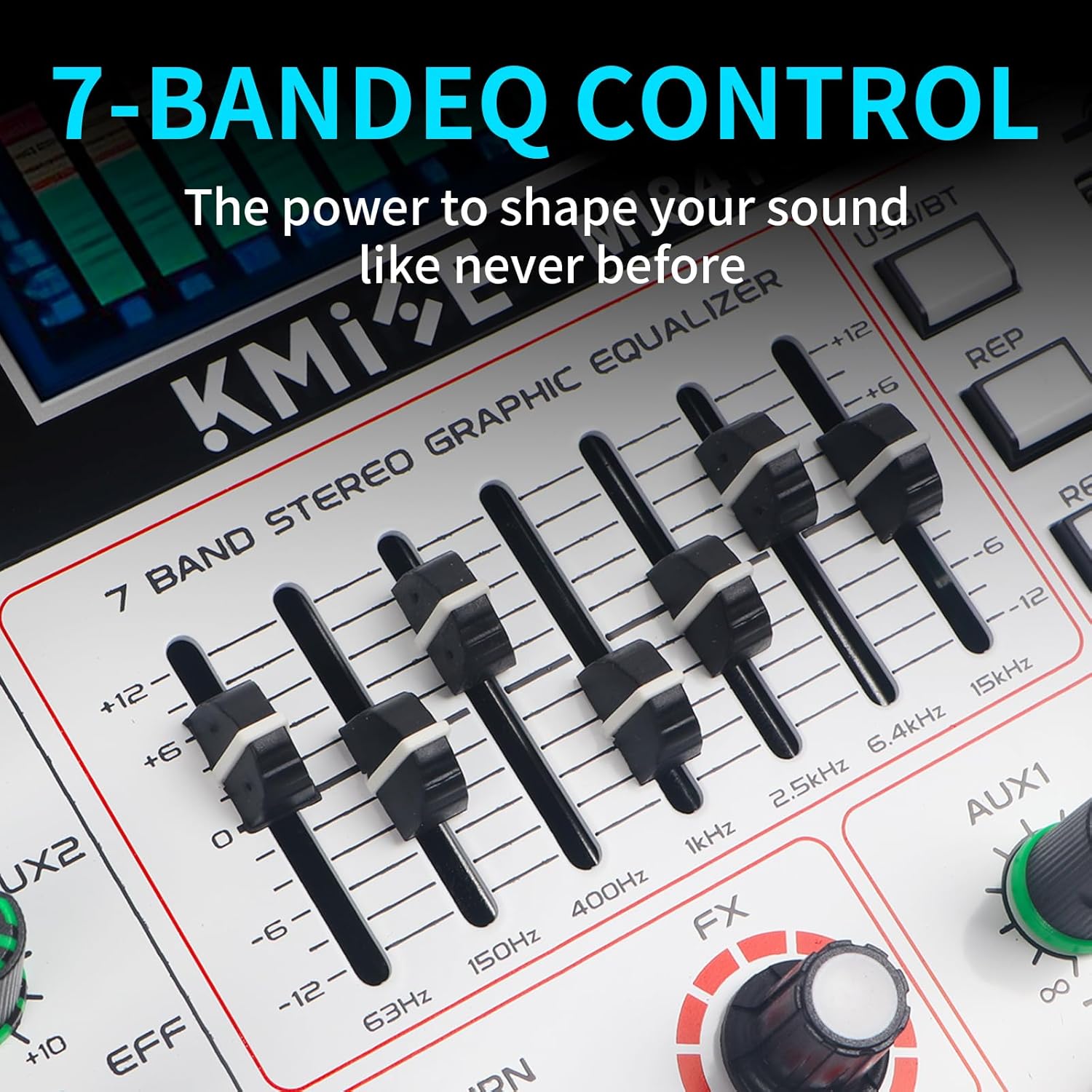 Audio Mixer 12 Channel Digital Audio Pro-Series Sound Board Console System Interface with DJ Mixer Board Capabilities, 7 Band EQ, LED Display 48V and Sound BT Mixer USB/SD/FM/WMA Output