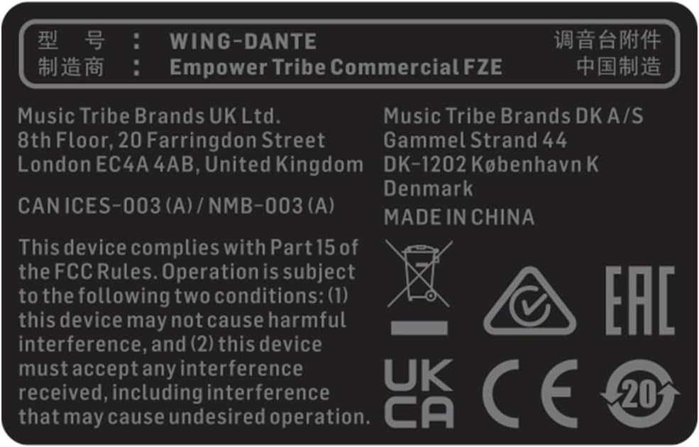 Behringer WING-DANTE WING Expansion Card for 64x64 Channel Audinate Dante AoIP Networking