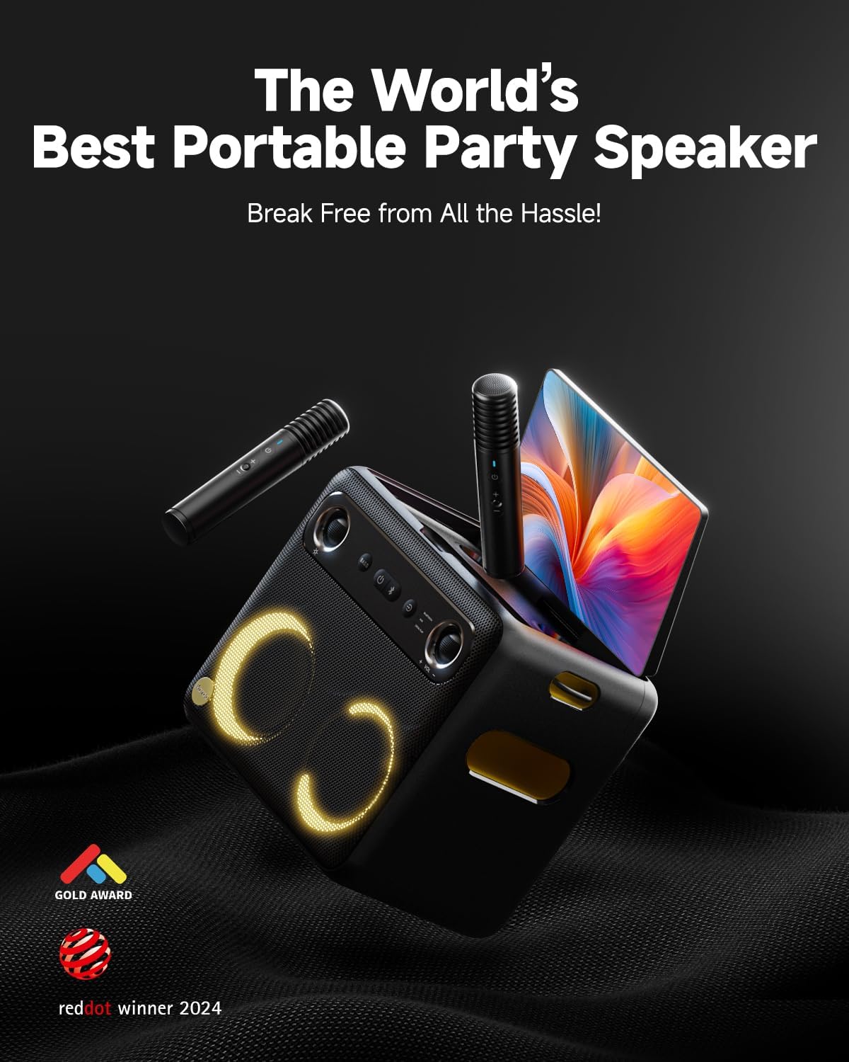 Ikarao Smart Karaoke Machine for Adults - with Lyrics Display, 32GB Karaoke Tablet, 2 Wireless Mics, Professional Karaoke System, 300W Peak Power, 4 DJ Lights, Karaoke Speaker for Any Occasion