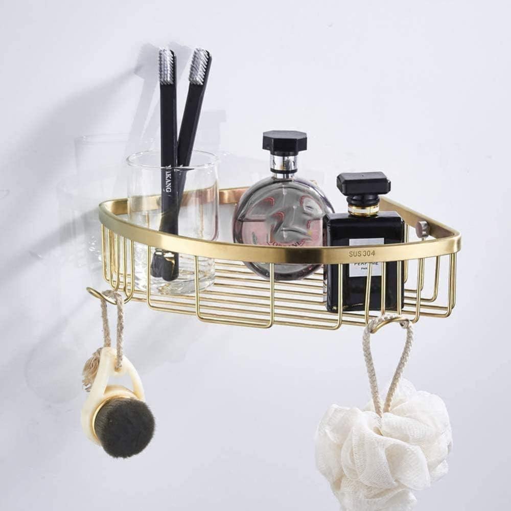 Stainless Steel Shower Basket, Shower Shelf with Brushed Gold Finished Shower Tray Wall Mount for Bathroom Combi Organizer Shampoo Conditioner, Gold