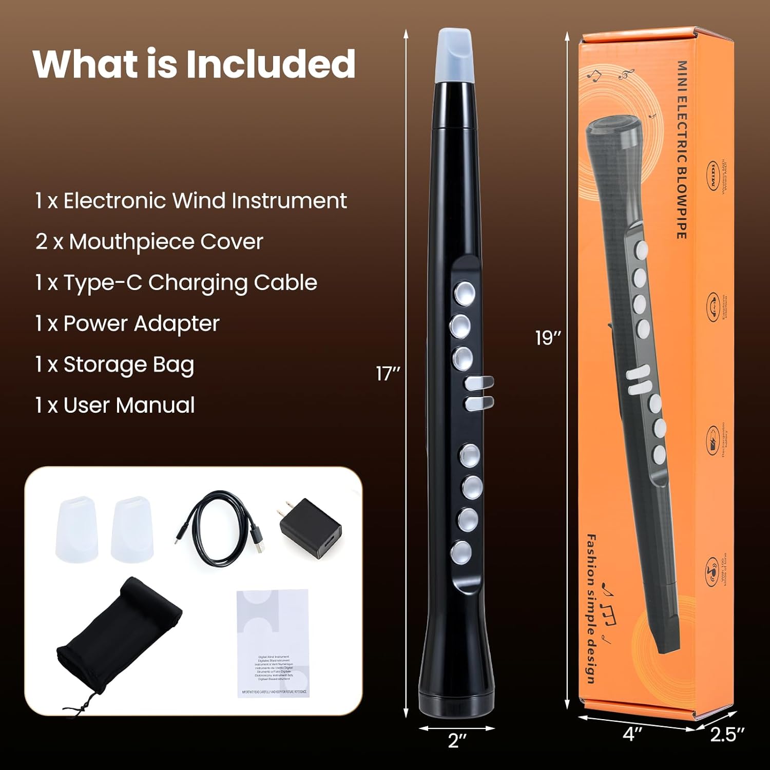 HONEY JOY Electronic Wind Instrument, Portable Electric Digital Saxophone Synthesizer w/MIDI, 100 Tones, 2 Fingering Modes, 4-Octave Range, 2 Mouthpiece, 3W HIFI Speaker, Rechargeable for Beginner