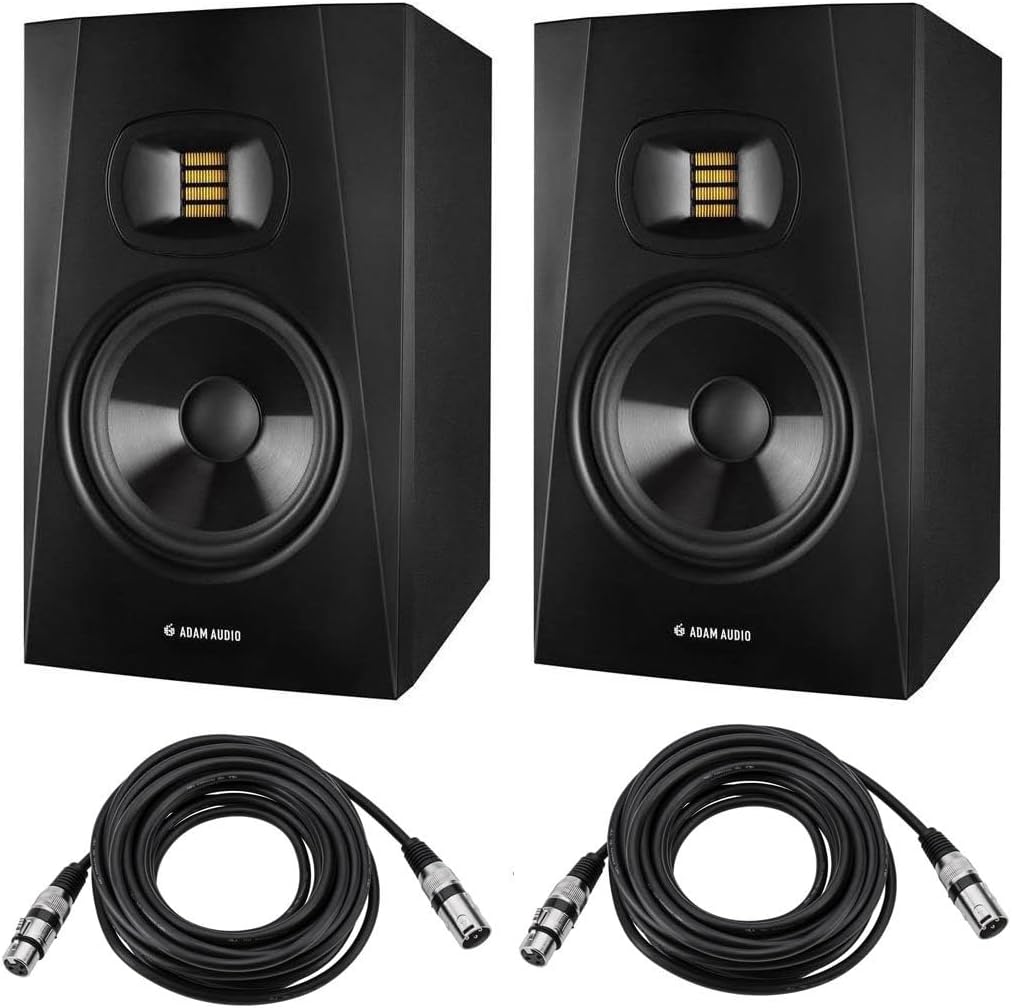 Adam Audio T7V 7-Inch Powered Studio Monitor (Pair) with FocusProAudio 25-Feet XLR Male to Female Microphone Cable Bundle (4 Items)