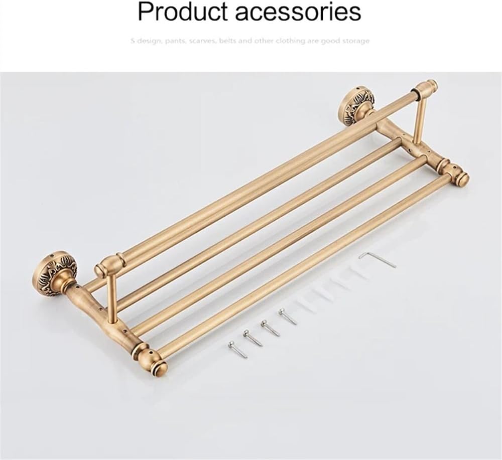 Bathroom Shelf Decor, Towel Rack with Towel Bar and 7 Hooks, 19.6