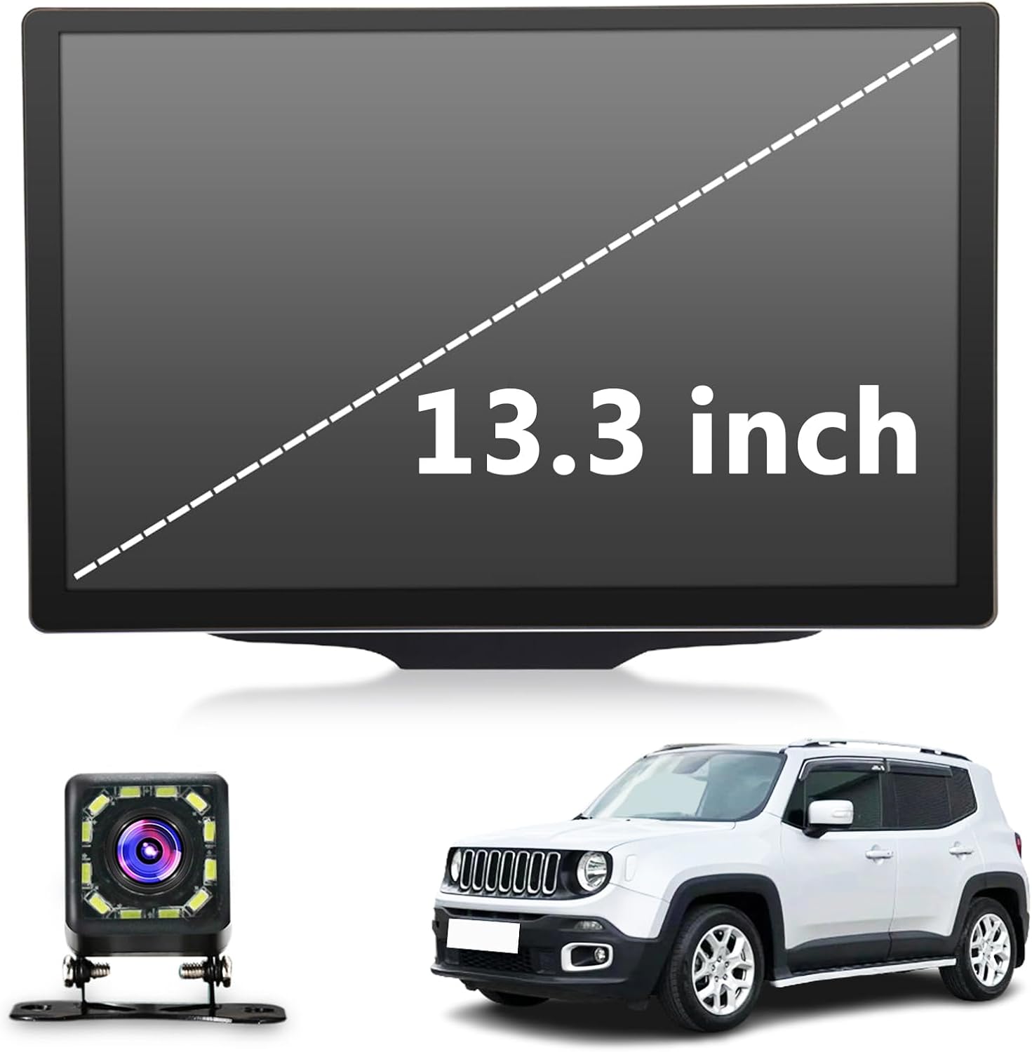 13.3 inch Car Screen for Jeep Renegade 2016-2018, Multimedia Video Audio Player, Android 10 Car Radio with Android Auto/CarPlay/GPS/WiFi/Bluetooth/AM/FM Radio(Size:8+256 G)