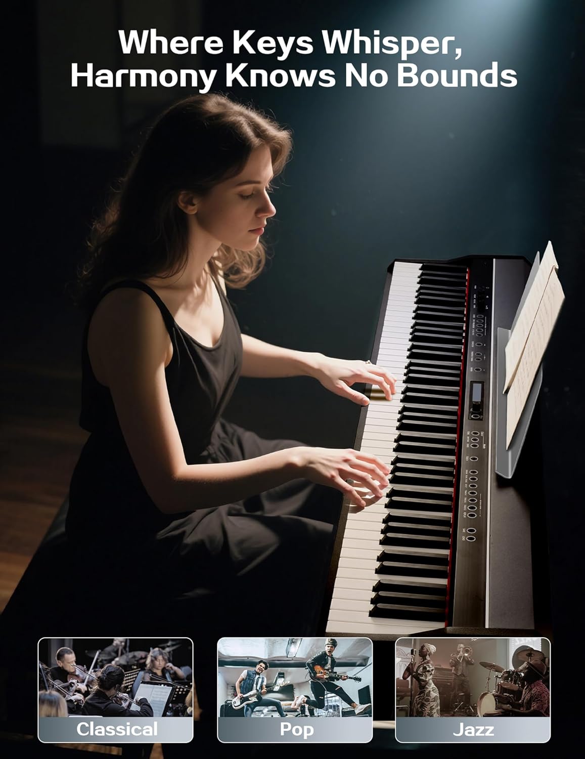 D5 88-Key Digital Piano with Hammer Action, Professional Full-Weighted Keys Electronic Piano Portable Keyboard for Beginners, 3 Pedals, USB/MIDI Connectivity, Dual Stereo