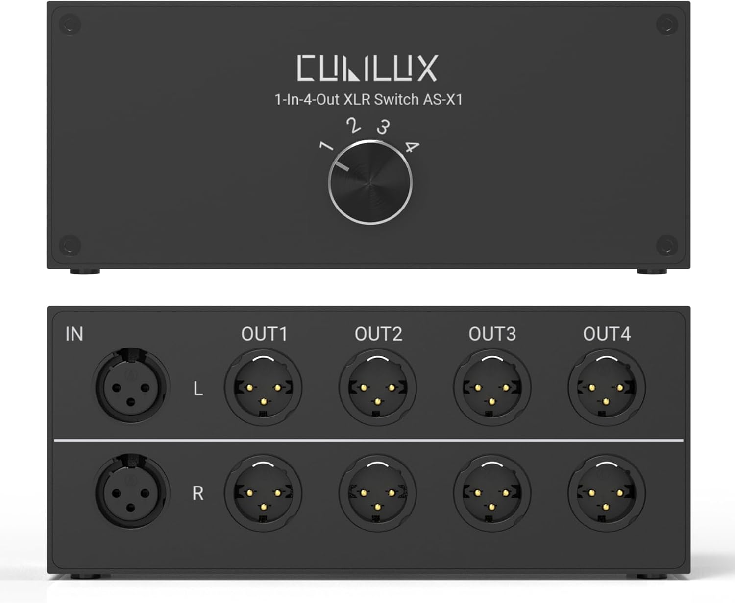 Cubilux AS-X1 1-In-4-Out Stereo XLR Audio Selector, Passive 1-Female to 4-Male Balanced XLR Source Switcher Box