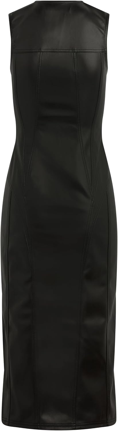 Hudson Women's Vegan Leather Sleeveless Midi Zipper Dress