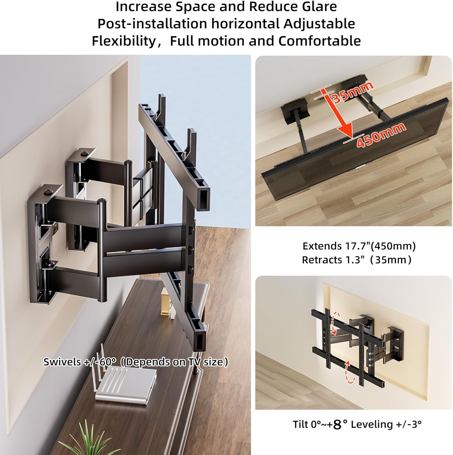 TV Wall Mount for 140 130 120 110 105 100 98 90 86 85 inch TVs, Full Motion Corner TV Bracket for 55-150 inch LCD/LED/OLED Screen Hold up to 386 lbs, Max VESA 1050x600mm,Black,DY1062