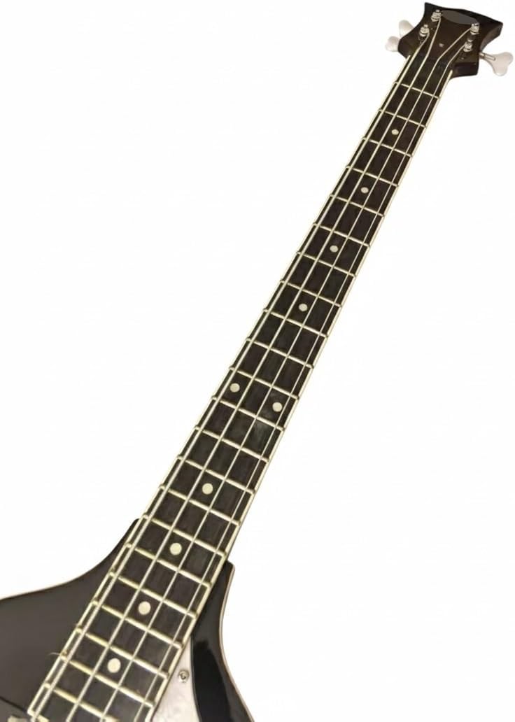 Violin Electric Bass Guitar 4 String 41 Inch Short Scale - Hollow Basswood Body with Flame Maple Appearance & Neck(Black)