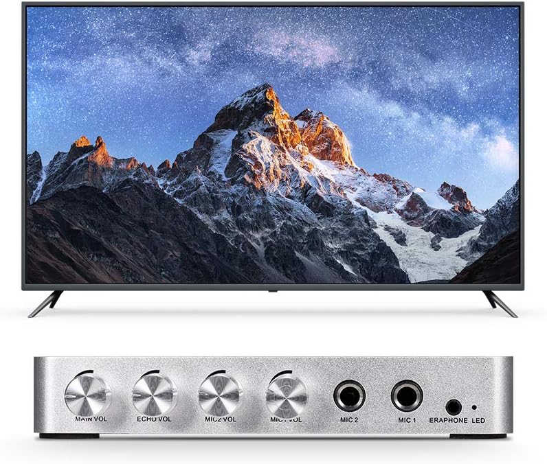 KM200 Karaoke Sound Mixer Portable Digital Stereo dio Echo System 4K/2K HDMI Karaoke Amplifier with Dual Microphone US Plug