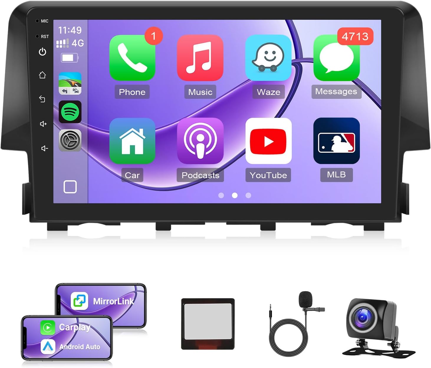 Leadfan Car Radio Stereo for Honda Civic 2016 2017 2018 2019 2020 2021 Stereo Wireless CarPlay/Android Auto/Mirrolink 9 inch Touch Screen for Civic Head Unit/GPS/Bluetooth/FM/AHD Camera/Mic(Fit J.B.L)