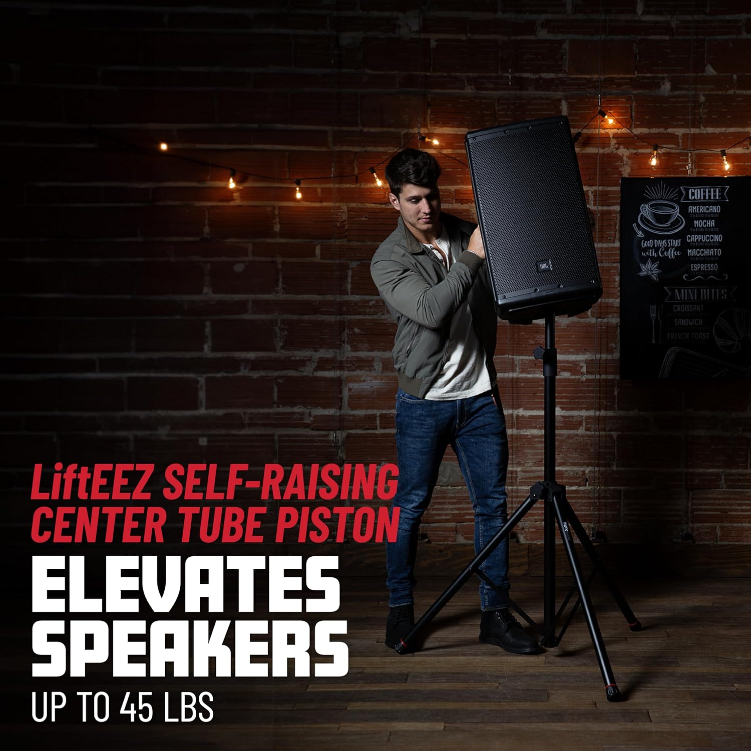 Gator Frameworks Deluxe Set with Self Rising Lift Assist Includes (2) Speaker Stands and Nylon Carry Bag, (GFW-SPK-3000SET)